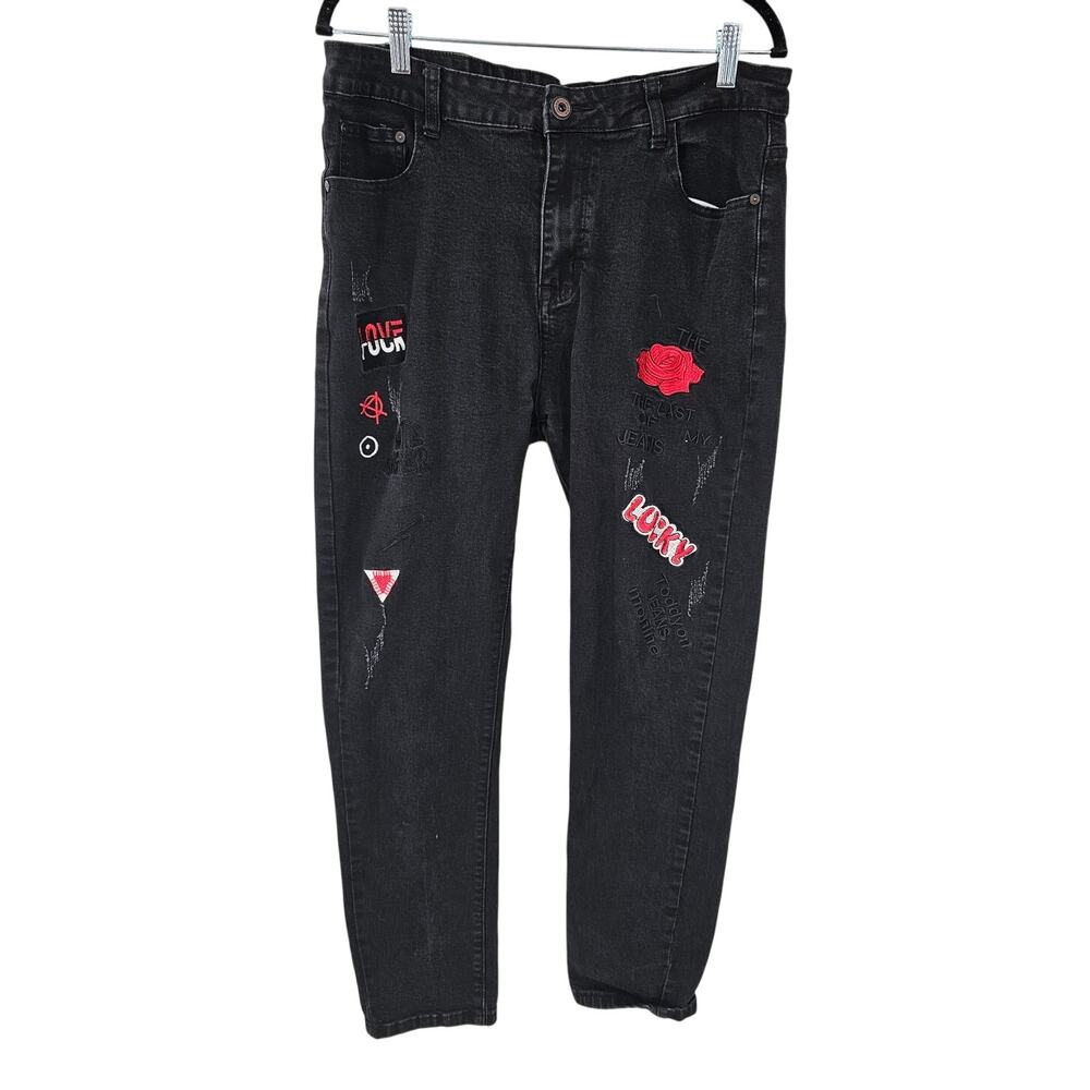 FASHION DENIM Graphic Skinny Jeans Men's Size 36 Grunge